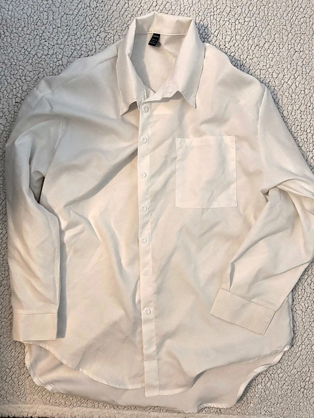 SHEIN Solid Long Sleeve Button Down Shirt with Pocket White Button-Down